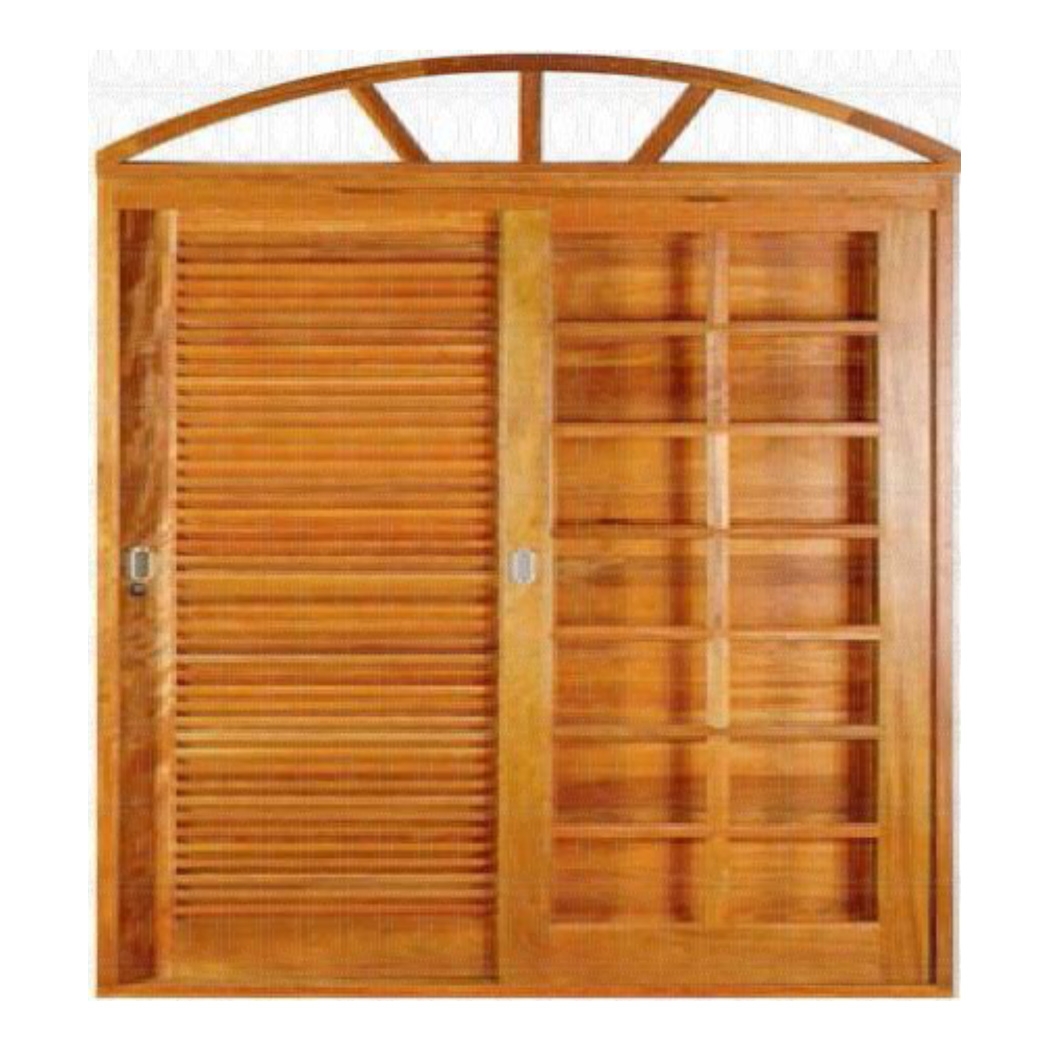 Porta de Correr Quadriculada Veneziana 3 Folhas com Arco e Ferragem