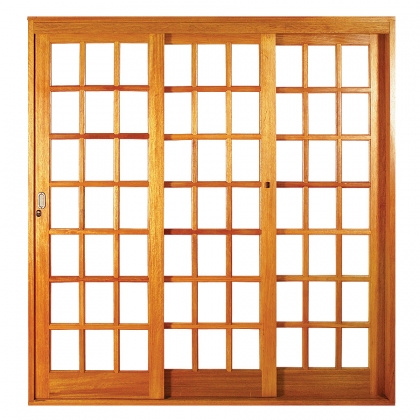 Porta de Correr Quadriculada 3 Folhas com Ferragem