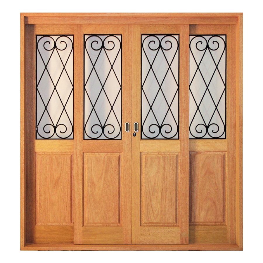 Porta de Correr Elegance 4 Folhas com Grade Flores e Ferragem